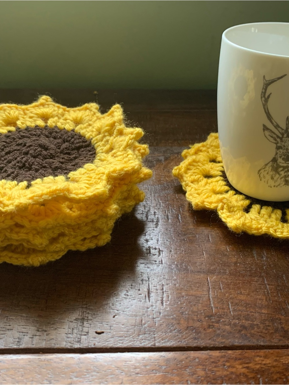 Sunflower Crochet Coaster Set in Yellow and Brown